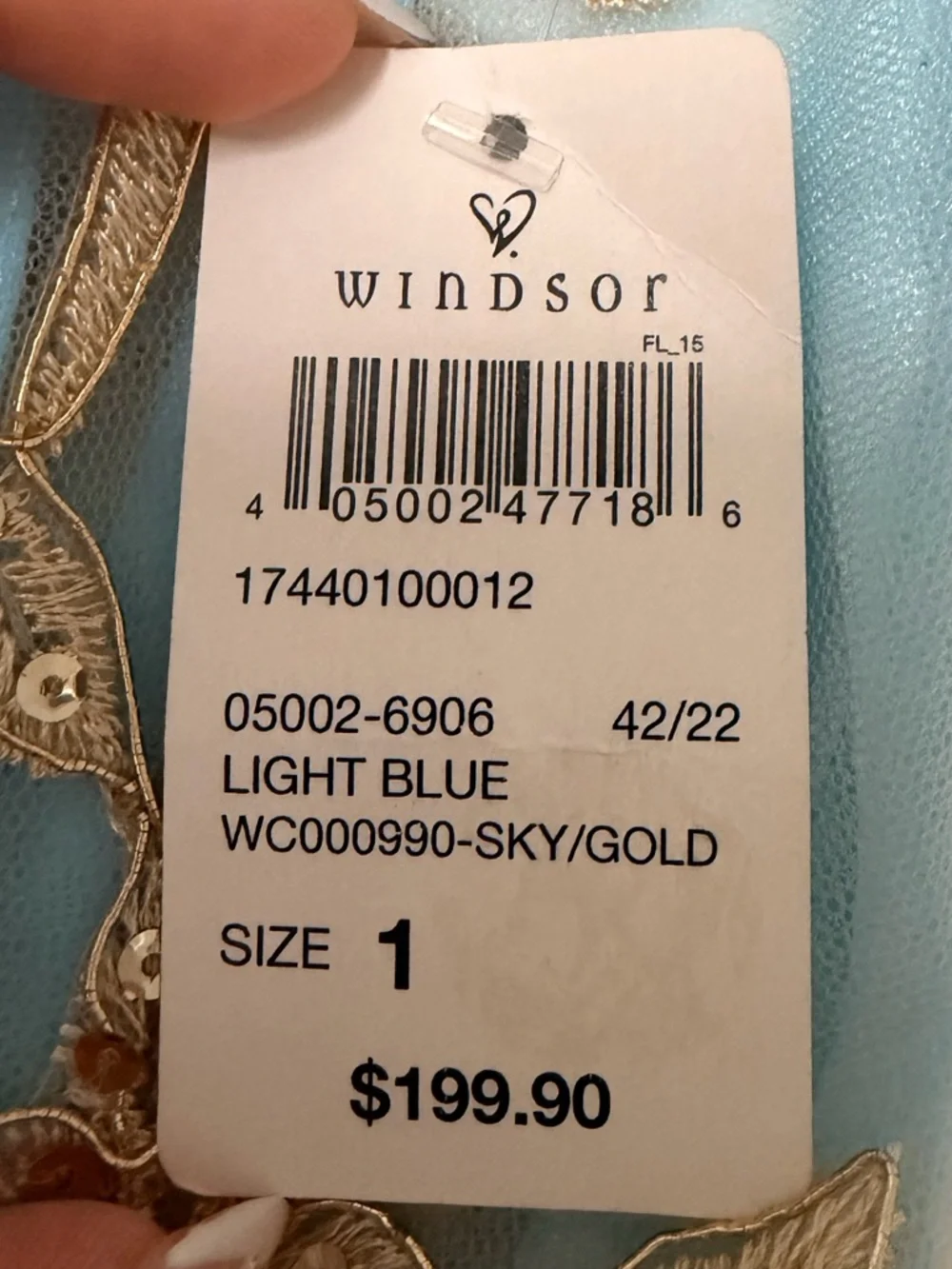 Windsor Blue and Gold Embroidered Tulle Gown - Picture 6 of 6